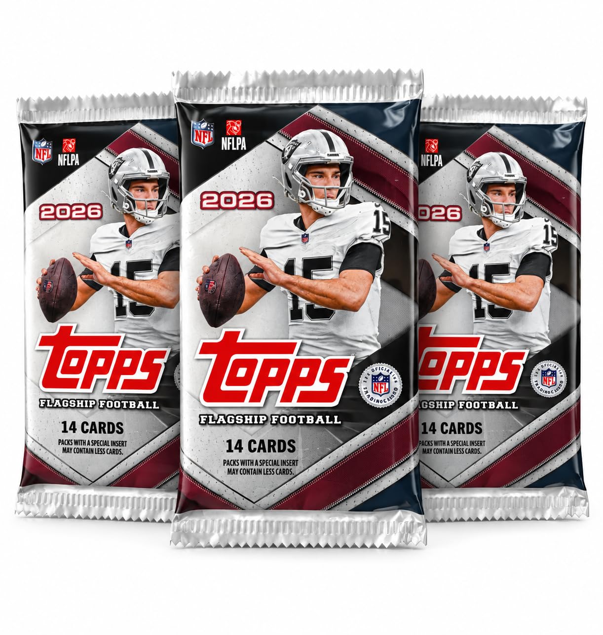 2026 Topps Flagship Football Trading Card Bundle, 3 Factory Sealed Packs, 42 Car