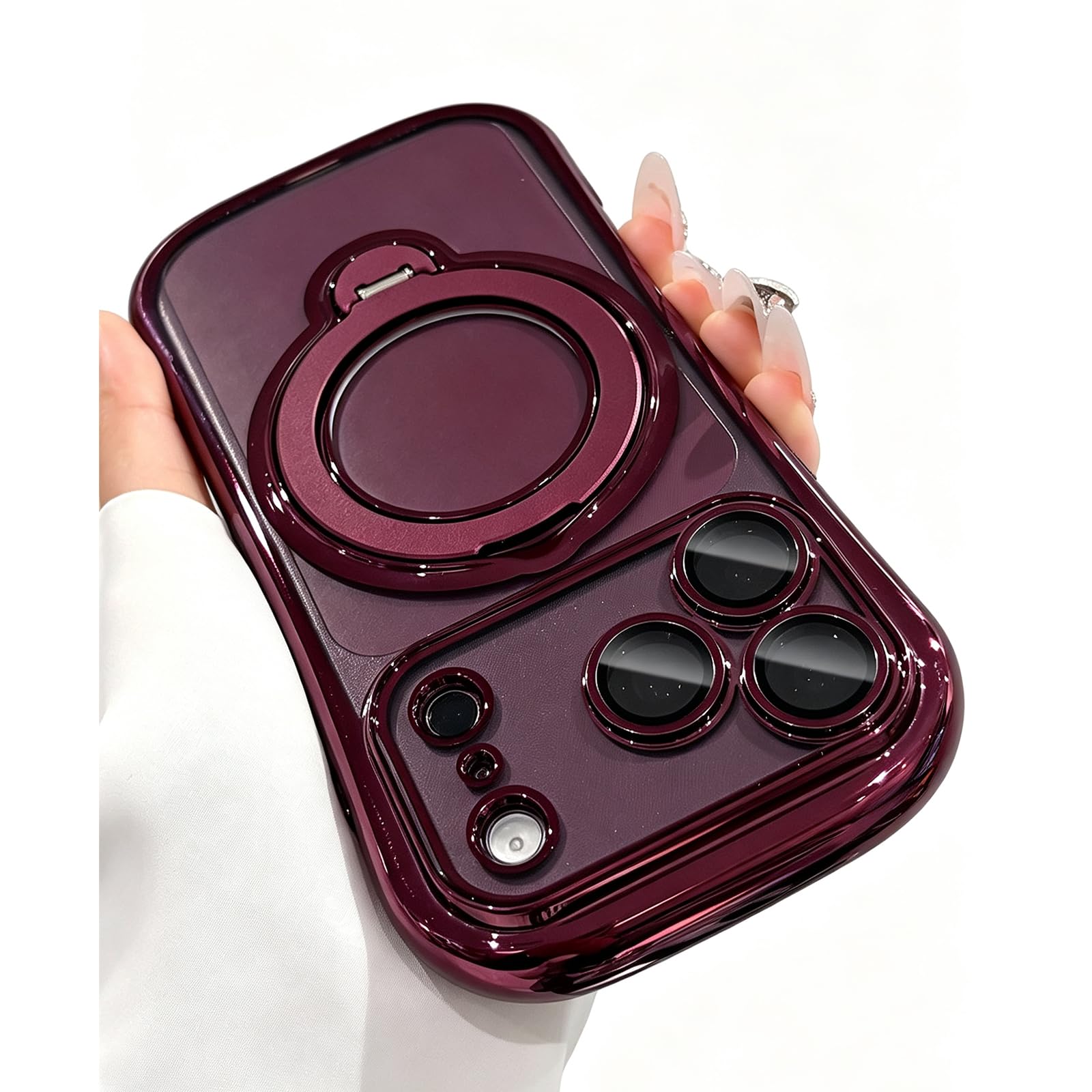 LXK 360 Spin Magnetic Stand for iPhone 18 Pro Case 6.3" Clear Glossy