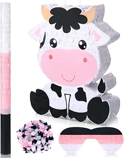 Seematn Cow Piñata Bundle with a Blindfold Cow Piñata for Birthday Party | Confetti and Bat Birthday Party Supplies, Large Piñata 15.75 x 11.81 x 2.95'' for Kids Boy, Construction Party Favors Decor