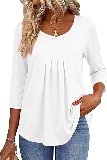 Zeagoo 3/4 Sleeve Tops Women Blouses Crew Neck Shirts Casual Pleated Work Dresses Fall 2025