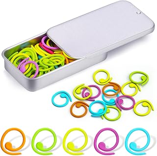 Jmuiiu Metal Stitch Markers, 50Pcs Spiral Metal Crochet Stitch Markers | Colorful Crochet Markers, Stitch Marker Ring for Knitting Crocheting Clothing Tag DIY Craft Project with Storage Box