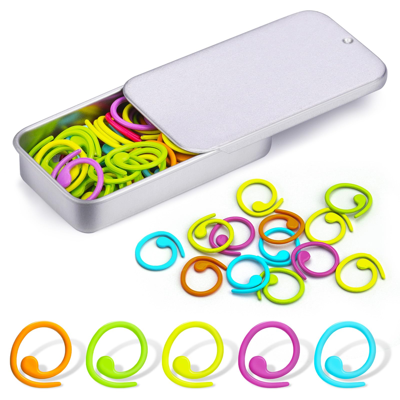Jmuiiu Metal Stitch Markers, 50Pcs Spiral Metal Crochet Stitch Markers | Colorfu