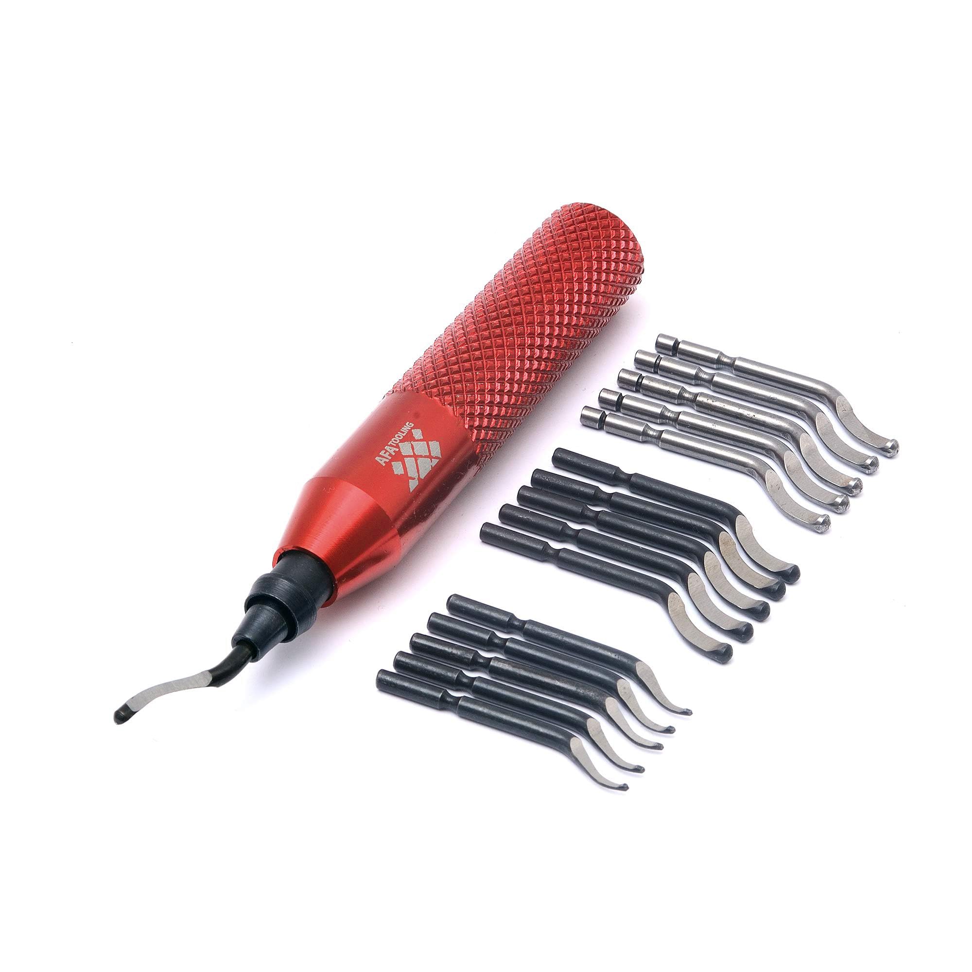 AFA Tooling Deburring Tool, 16 HSS Blades, Red CNC Anodized Aluminum Handle | Bu
