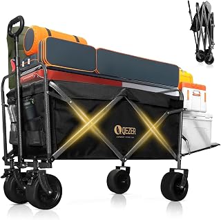 250L/120L Festival Trolley on Wheels，210kg/100kg Folding Wagon， All-Terrain Wide Wheels & Magnetic Handle, Portable Foldable Camping Trolley for Garden Beach Festival