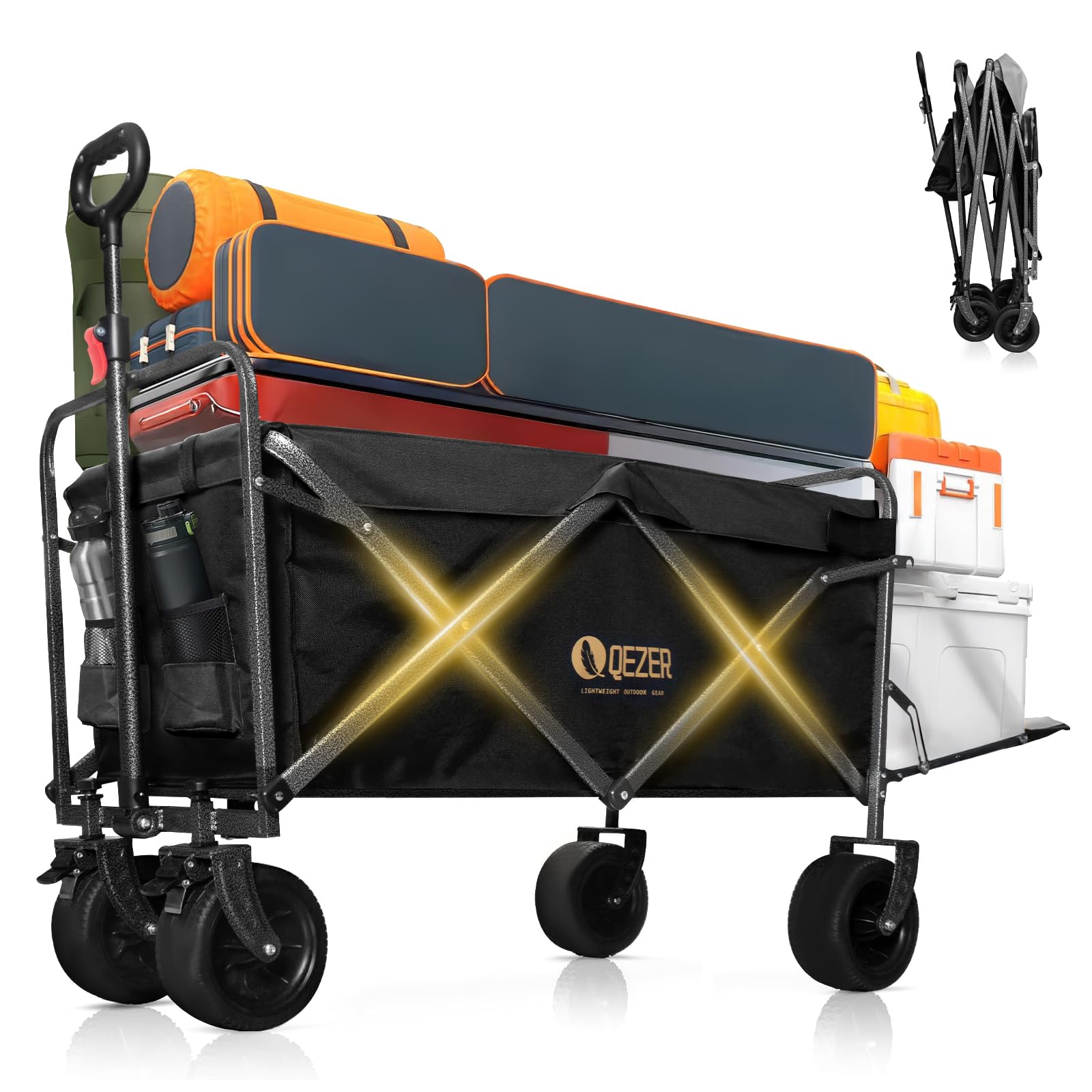 250L/120L Festival Trolley on Wheels，210kg/100kg Folding Wagon， All-Terrain Wide