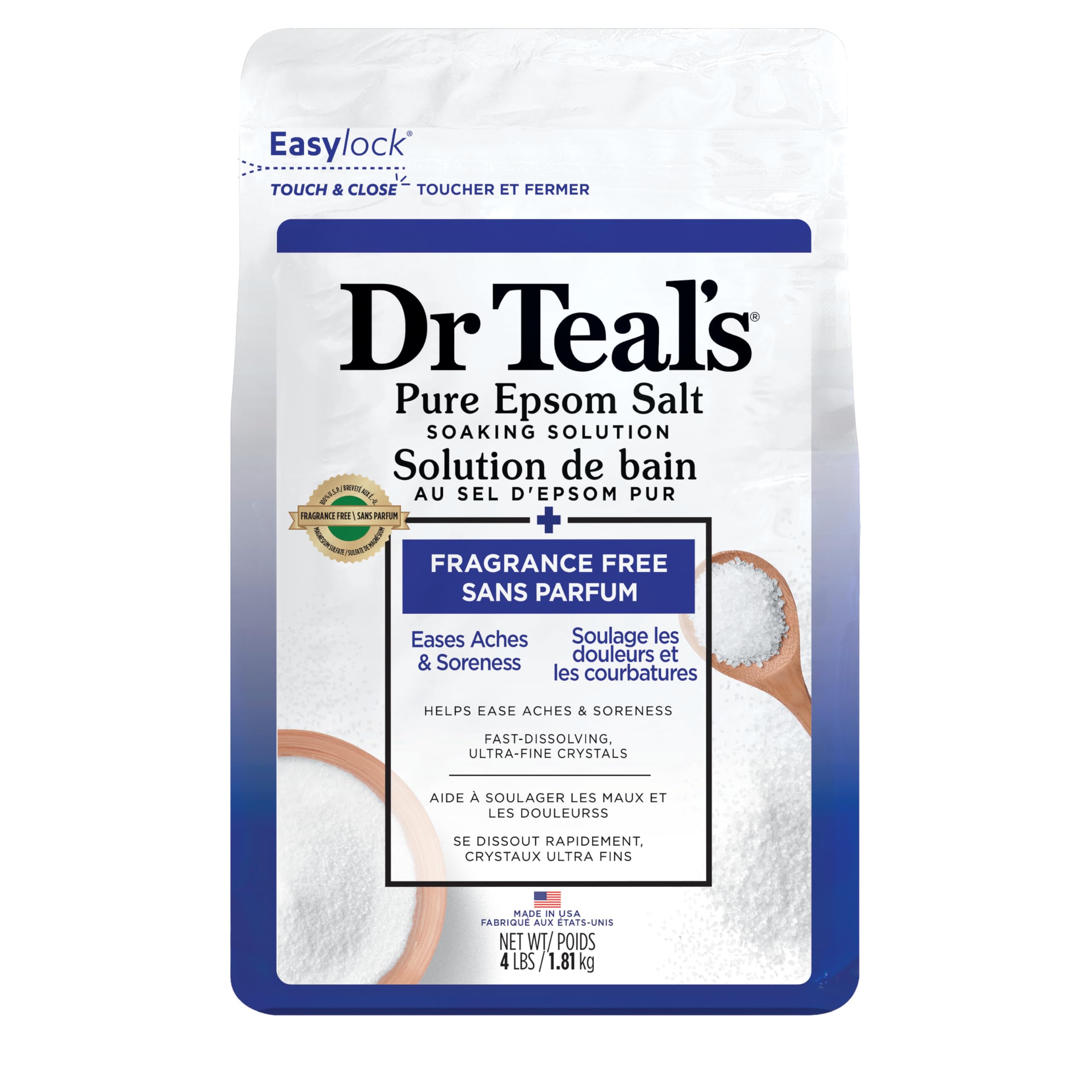 Dr Teal's Epsom Salt Magnesium Soak, Fragrance Free, 4 lbs