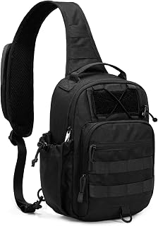 HALOVIE Anti-theft Tactical Sling Bag RFID Black Military Shoulder Bag with Phone Pack EDC Molle Crossbody Bag for men