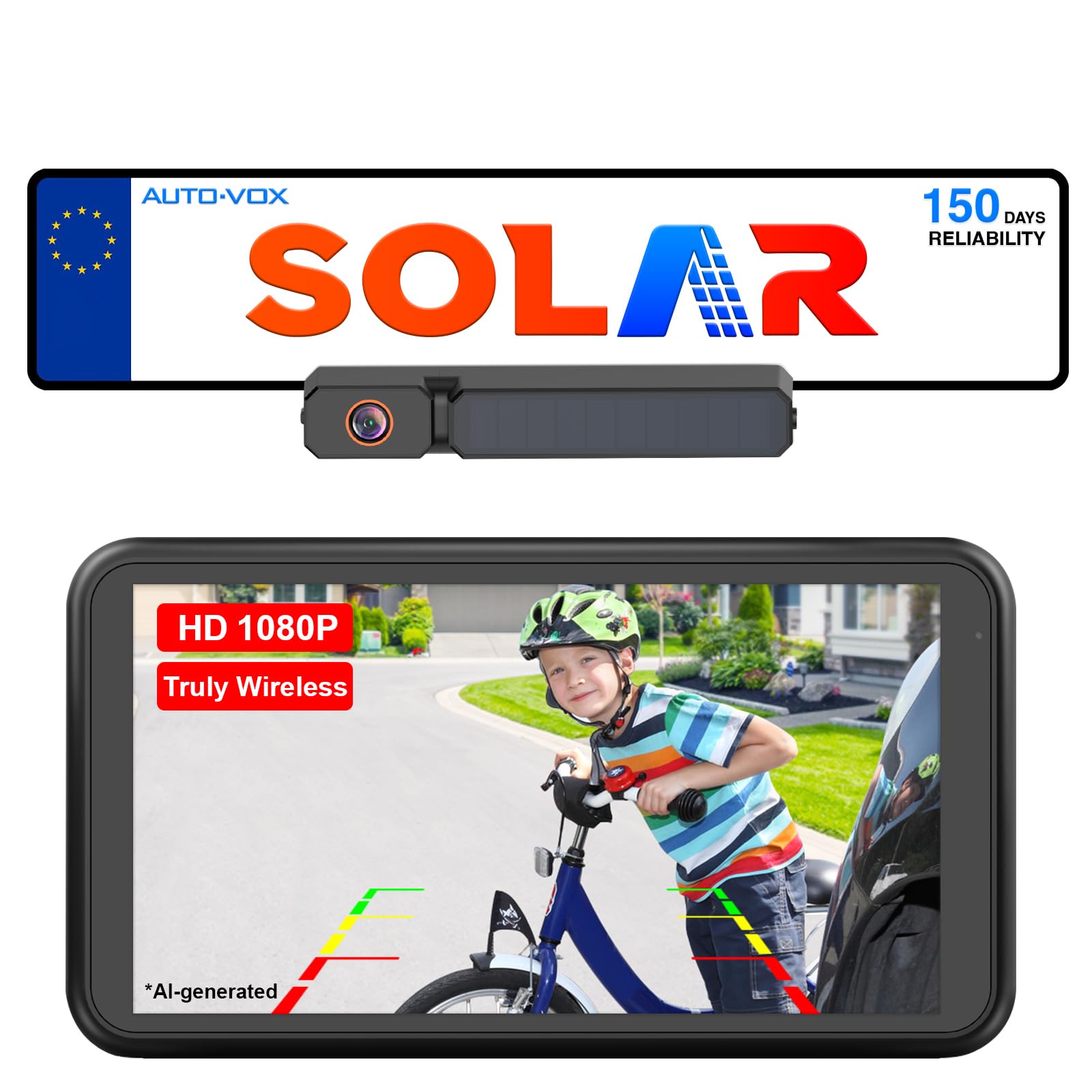 AUTO-VOX Solar Wireless Reversing Camera 5" 1080P Monitor: 5000mAh Battery | 2 M