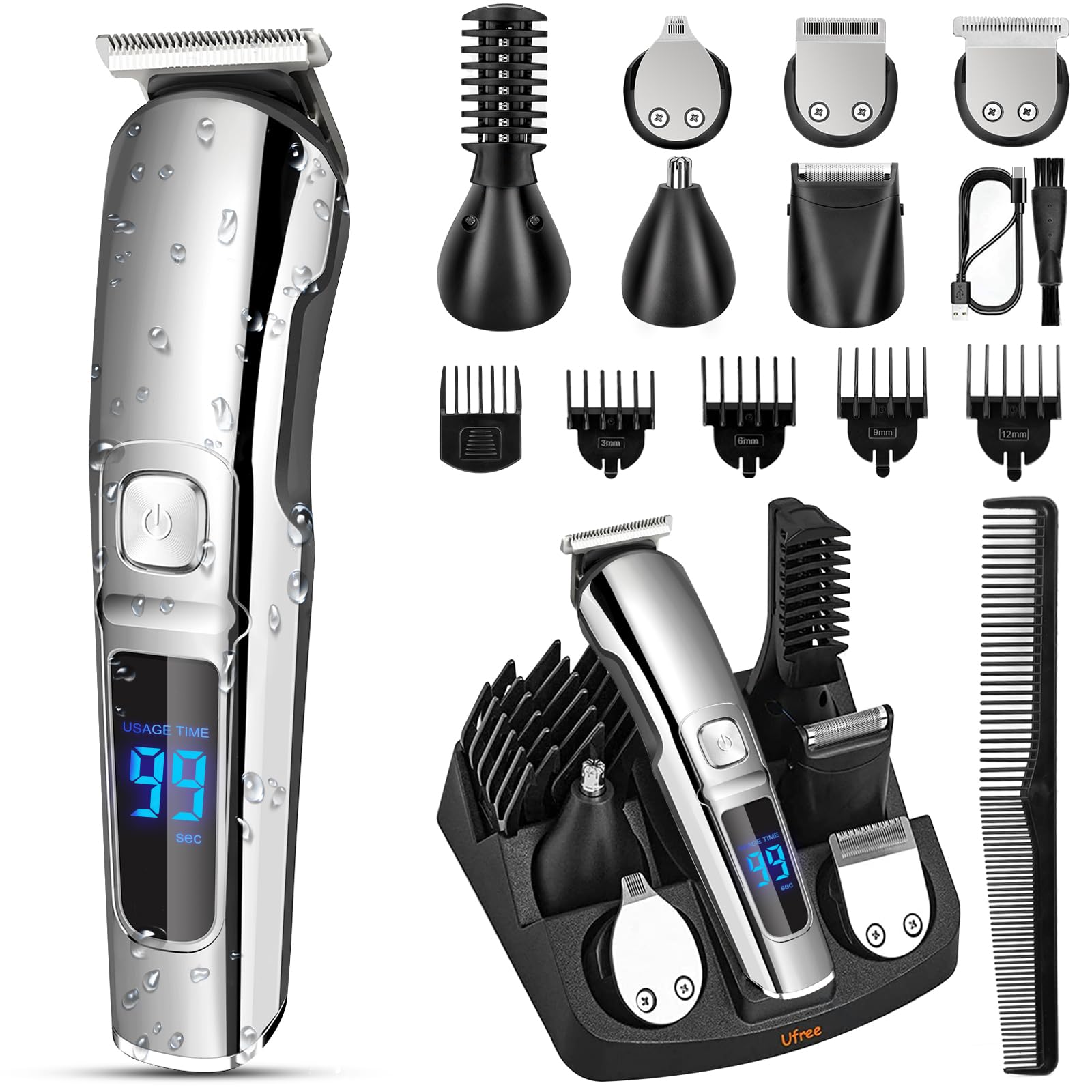 Ufree All-in-one Beard Trimmer Men, Waterproof Electric Razor Shaver