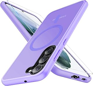 Ailicici Mobile Phone Case for Samsung Galaxy S21 5G, Magnetic with Screen Protector, Matte Hard Case, Purple, Military Style, Synthetic Rubber, Protective Case with Magnetic Closure