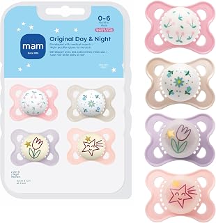 MAM Original Baby Pacifiers 0-6 Months, Glows in The Dark, 4 Pack | For Newborn Babies, BPA-Free Skin Soft Silicone Nipple, Developed With Medical Experts, Easy to Clean, Made In Europe