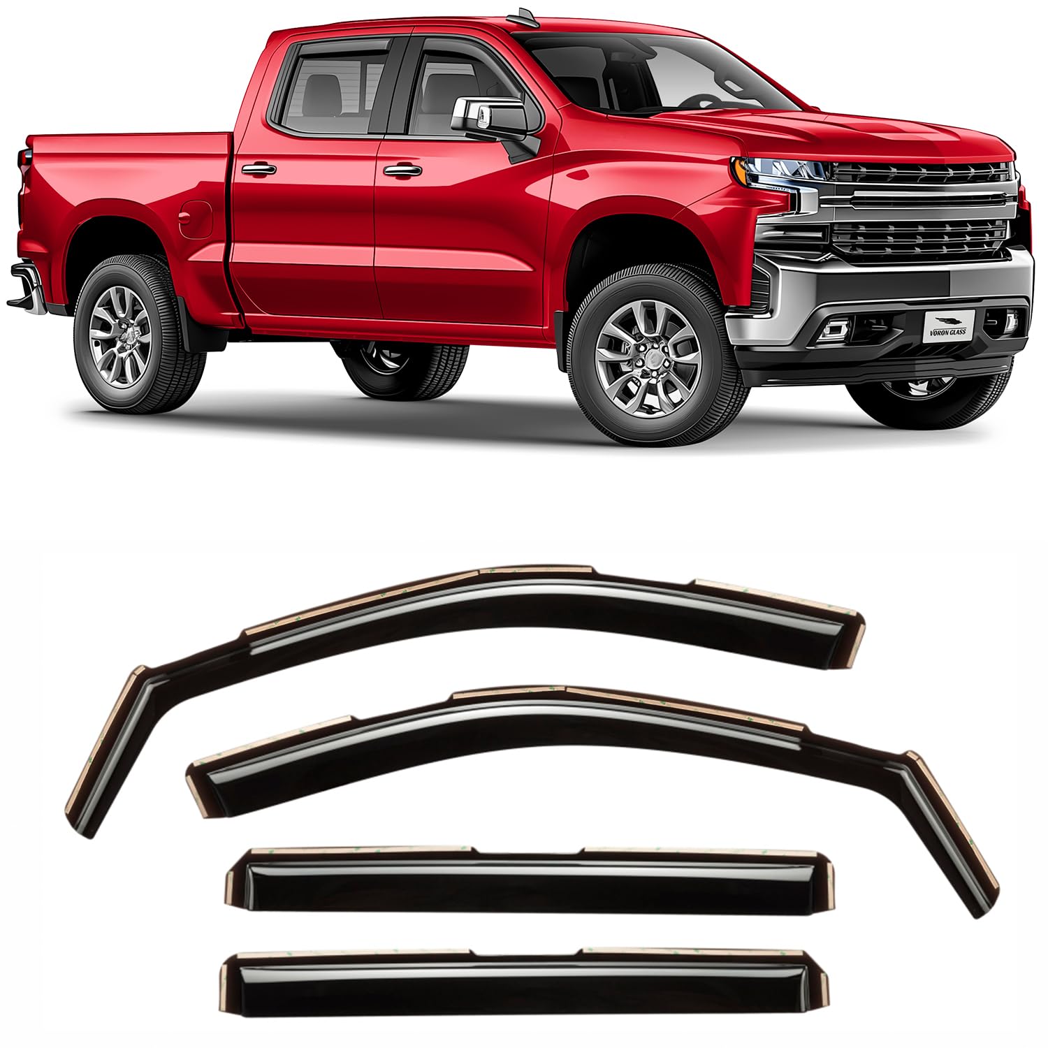 Voron Glass in-Channel Extra Durable Rain Guards for Chevy Silverado 1500 2019-2
