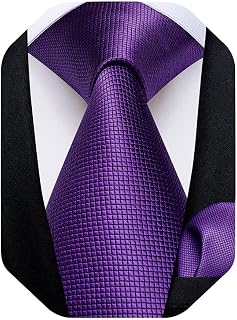 DiBanGu Men's Silk Tie and Pocket Square Woven Formal Tie Cufflink Set Solid Neckties