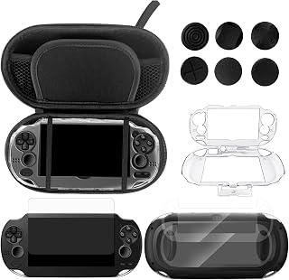 JDGPOKOO 10 in 1 Accessories Kit for PS Vita 1000, Carrying Case for PSV 1000, Protective Case, Front and Back Screen Protectors, and 6Pcs Thumb Grip Caps, for PlayStation Vita 1000/PCH-1000 ONLY