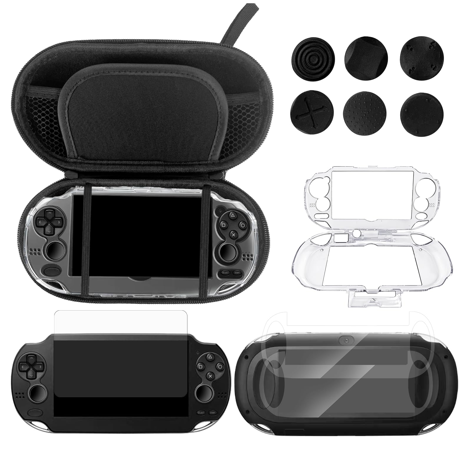 JDGPOKOO 10 in 1 Accessories Kit for PS Vita 1000, Carrying Case for PSV 1000, P