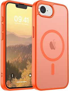 SUPFINE Magnetic Case for iPhone 16e 2025 (Compatible with MagSafe) (Military Grade Drop Protection) Slim Translucent Matte Shockproof with Anti-Fingerprint Phone Case Orange