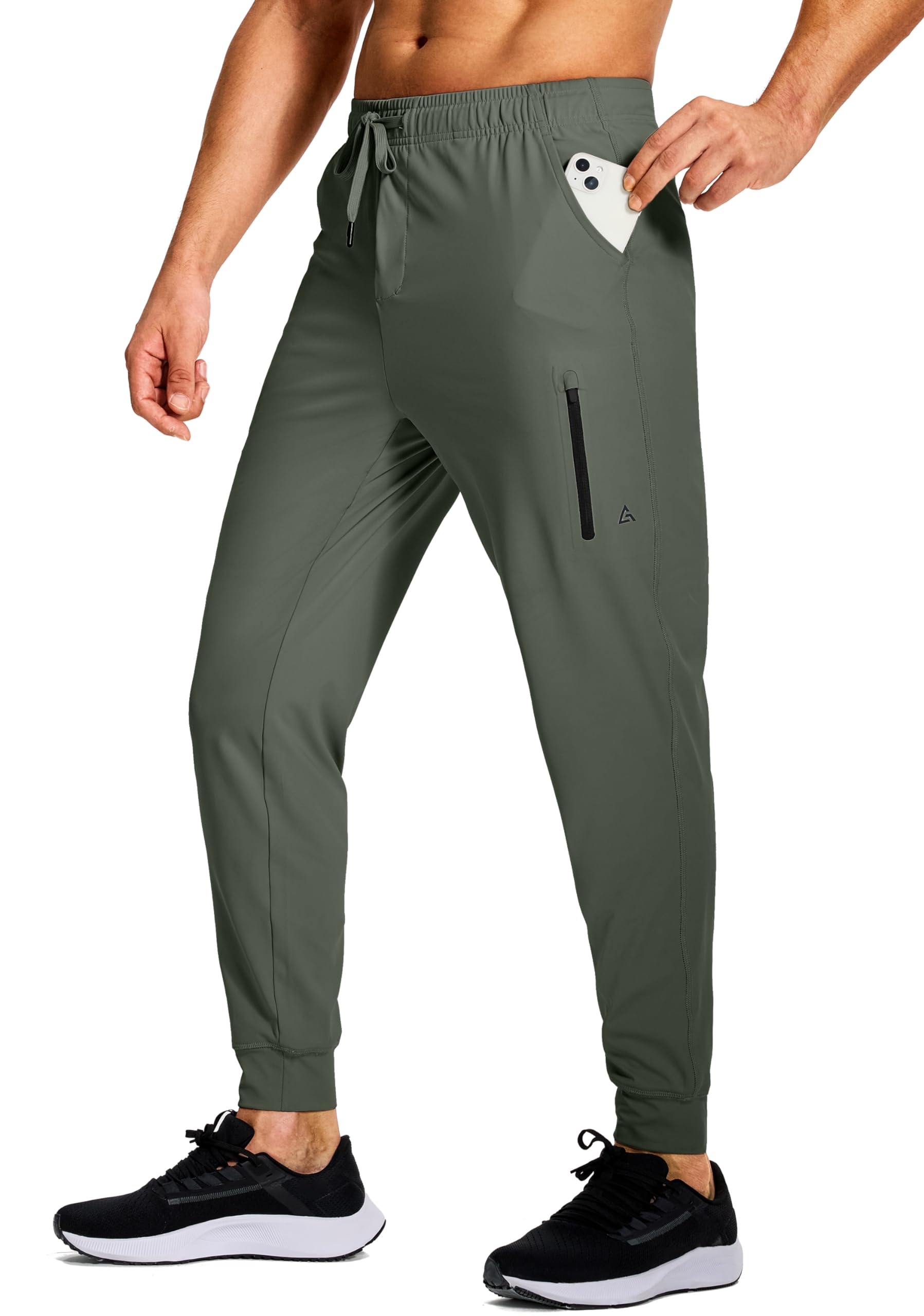 Men's Stretch Sports Pants with Zipper Pockets for Running, Workout, Gym, Track,