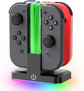 Switch Controller Charger for 4 Joycons with 9 RGB Light Modes, Joy con Charger Stand with LED Indicators, Switch Joycon Charging Dock (Not for Joycon 2)