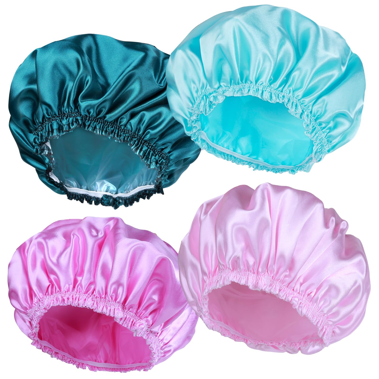 CHFONG Shower Caps for Women, 4 PCS Reusable Waterproof Bath Cap | Double Layer,