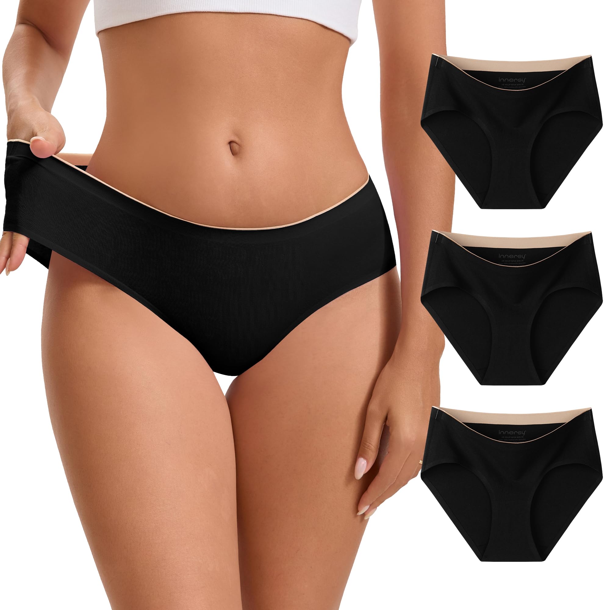 INNERSY Women's Cotton Seamless Underwear Cheeky No Show Invisible Hipster Panti