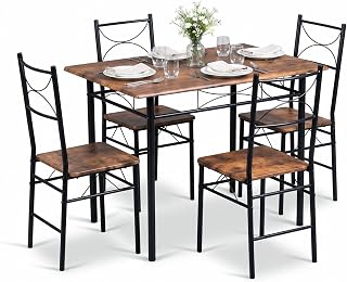 WOLTU Dining Table and Chairs for 4 People, Wooden Kitchen Table, Dining Furniture Set, MDF Wood and Metal, Rustic Brown + Black