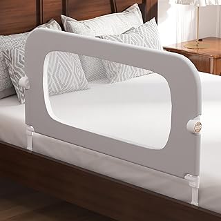FigTime Bed Rail for Toddlers, Baby Bed Rail Guard for Kids, Toddler Bed Rails with Reinforced Anchor Fit, Height Adjustable &amp; Foldable Bed Rail Guard for Twin, Full, Queen &amp; King Beds (Grey, 32IN)
