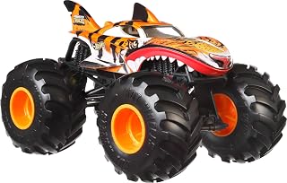Hot Wheels Monster Trucks Oversized Tiger Shark in 1:24 Scale | Die-Cast Toy Truck with Giant Wheels & Cool Designs, Recreate Monster Trucks Live Smashing & Crashing, JDR02