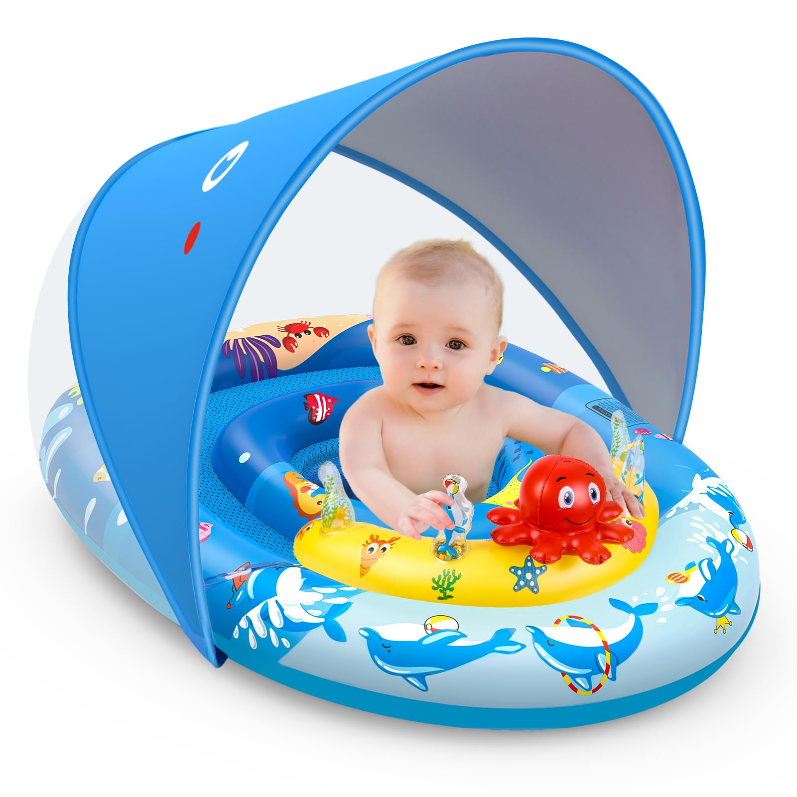 EZIGO Baby Pool Float Canopy UPF50+, Kids Floats for 6-36 Months Boys Girls | 12