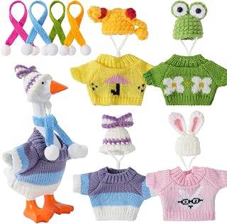 Linastu 4 Sets 7 inch Desk Goose Outfits, Winter Desk Goose Clothes, Cute Animal Costume, Desk Goose Accessories for Holiday Outfits, Office Desk, Home Decor, (Hat+Scarf+Cloth)