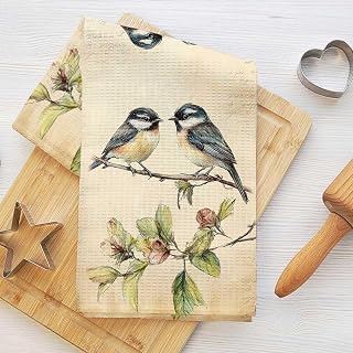Vibrant Vintage Kitchen Towels with Birds Decorative Dish Cloth Art Absorbent Microfiber Tea Cloth Waffle Hand Towels for Farmhouse Style Bathroom Gifts for Lovers