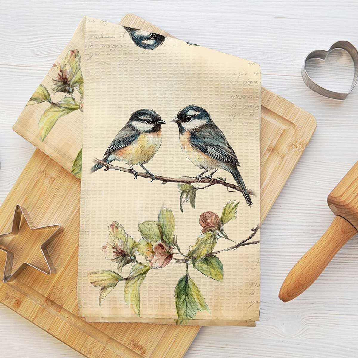 Vibrant Vintage Kitchen Towels with Birds Decorative Dish Cloth Art Absorbent Mi