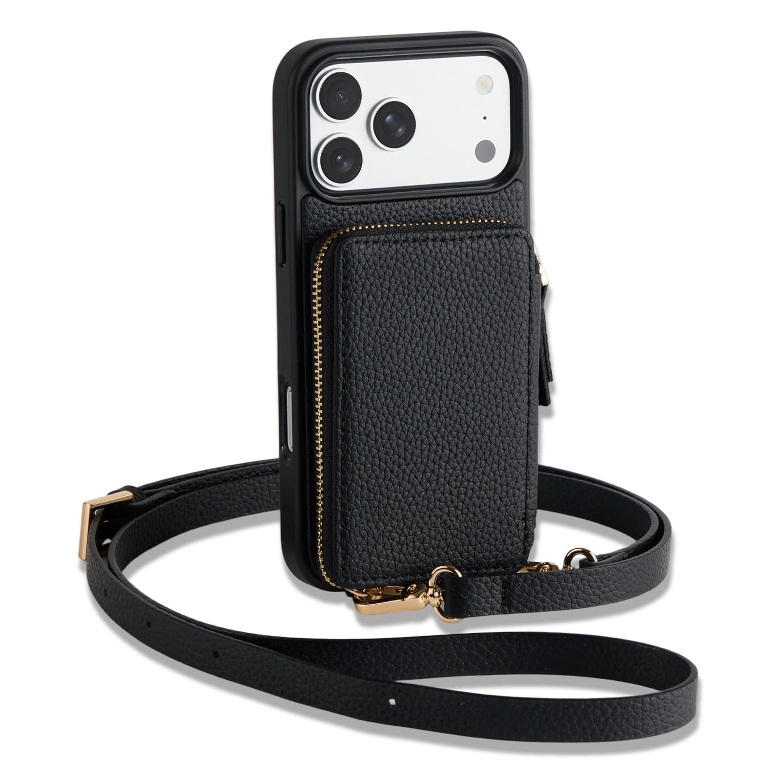 ZVE for iPhone 18 Pro Max Wallet Case with Crossbody Strap 6.9" Black | Microfib