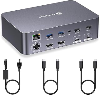 AV Access KVM Switch Dock 2 Monitors 2 Laptops, 4K KVM Switch Dual Monitor | 2 USB C MST Ports, 60W PD for Each PC, 1G Ethernet, EDID Emulation, 2K@144Hz,1080P@240Hz,Plug& Play, Ideal for Home Office