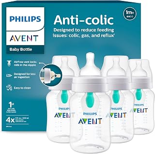 Philips Avent Anti-Colic Baby Bottle with AirFree Vent, Medium Flow, 9 oz | AirFree Vent Bottle for Colic, Gas &amp; Reflux Concerns, Flow 2 for Growing Babies, Easy to Clean and Assemble, BPA-Free