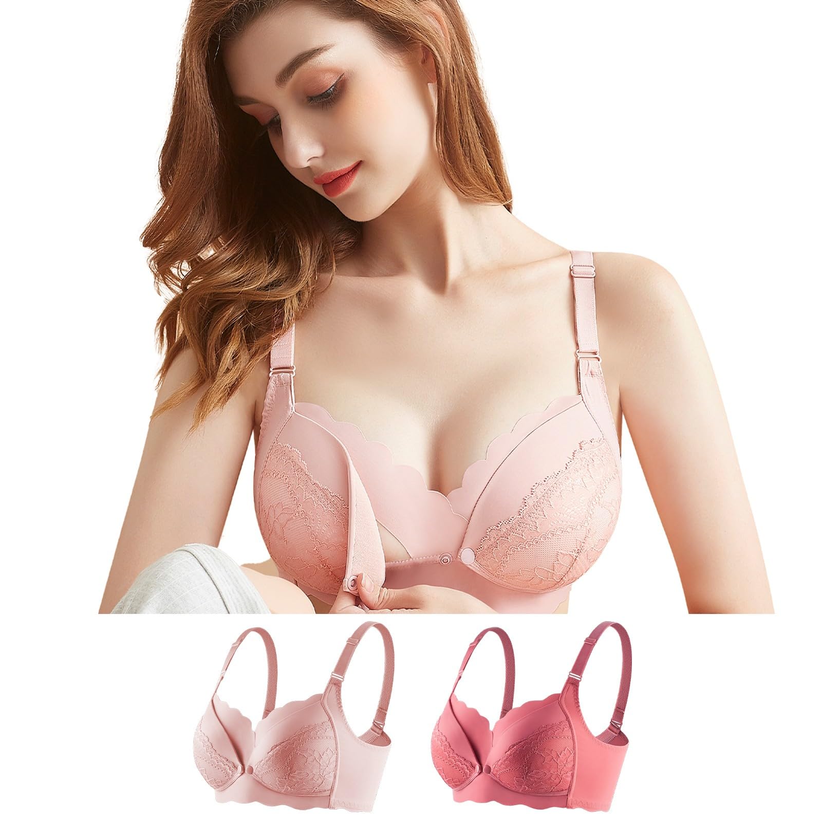 Nursing Bra Maternity Bra Front Opening Bra No Wire Night Anti-Sag Underwire Hig