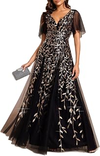 Ever-Pretty 00736 Women's A-Line Evening Dresses V-Neck Romantic Short Sleeves Elegant Party Dress Long