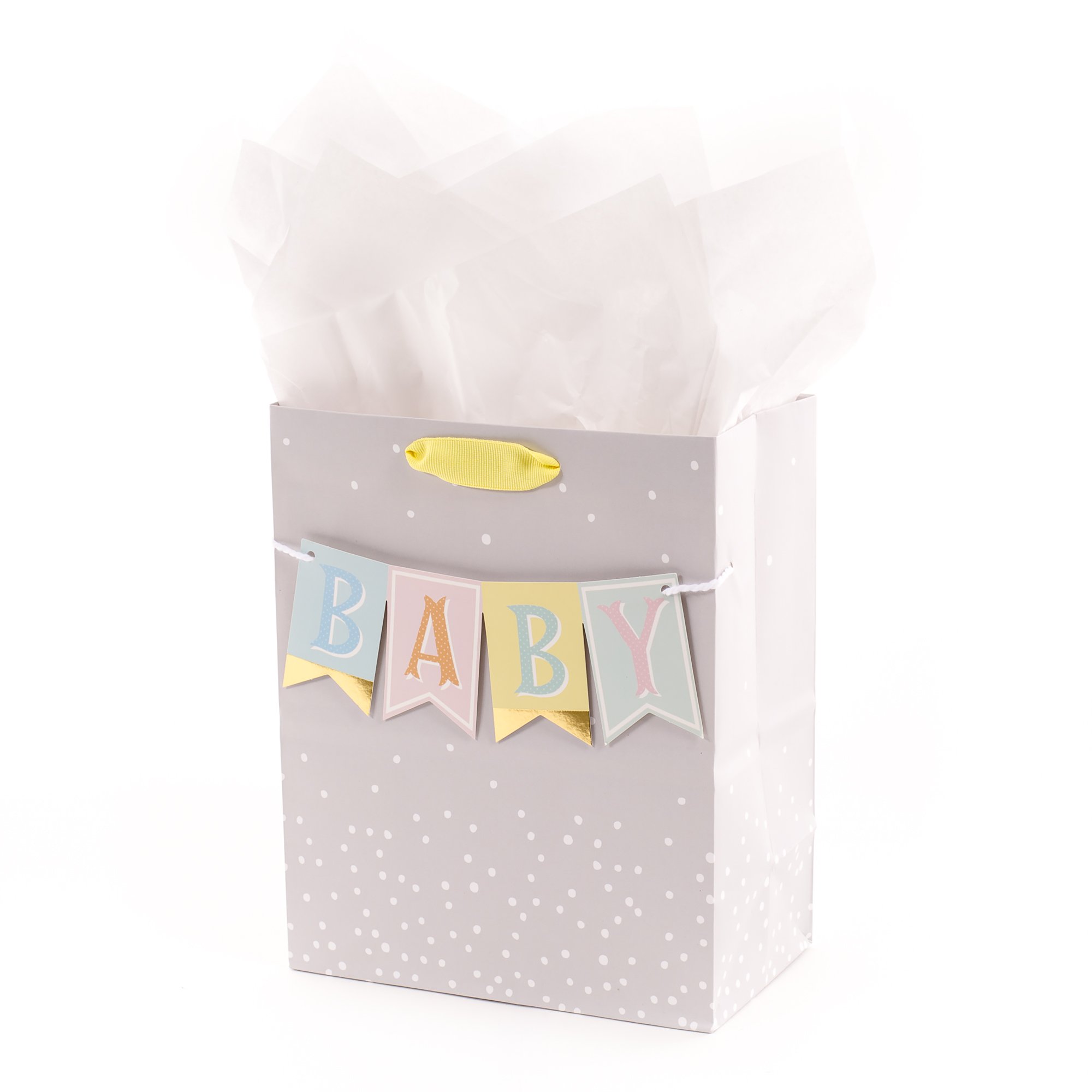 Hallmark 9" Medium Baby Gift Bag with Tissue Paper (Banner on Grey) | Ideal