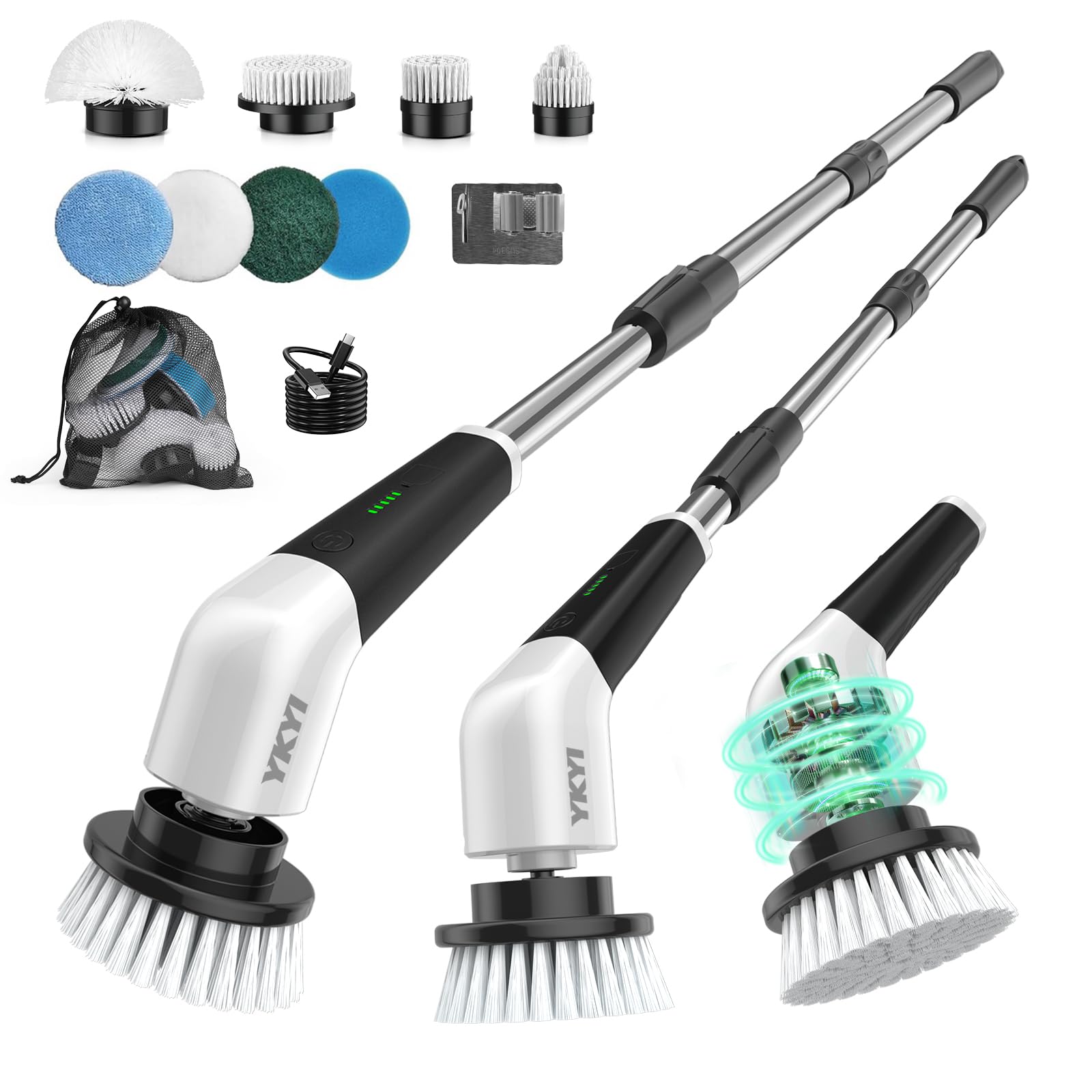 YKYI Electric Spin Scrubber, Cordless Power Cleaning Brush with Long Handle | 8 