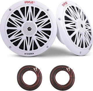 Pyle 6.5 Inch Dual Marine Speakers - 2 Way Waterproof and Weather Resistant Outdoor Audio Stereo Sound System with 200 Watt Power, Poly Carbon Cone and Butyl Rubber Surround - 1 Pair (White)