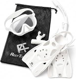 【Amazon.co.jp Exclusive】 Reef Tourer (REEF TOURER) Snorkeling 3-Piece Set with Mesh Bag, Panorama Wide-View Mask + Snorkel with Wave Guard + Lightweight Compact Fin, Black/White, Sizes S/M/L, RP0104P