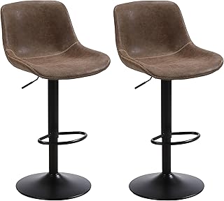 Ermnois Bar Stools Set of 2, Swivel Counter Height Barstools with Back, Adjustable Modern Bar Chairs, Tall Armless PU Leather Kitchen Island Stool, Brown, 8005DBR