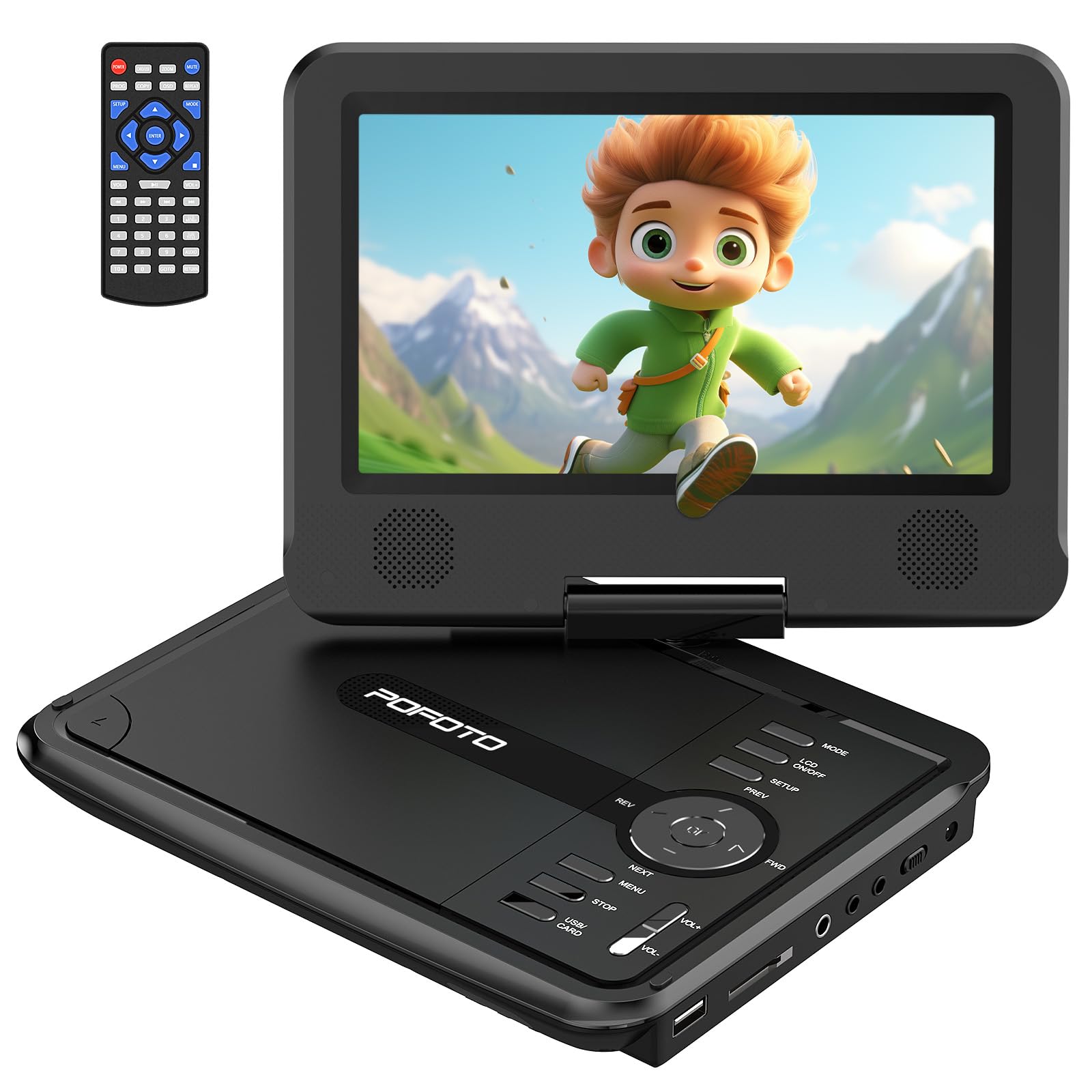 POFOTO Portable DVD Player with 7.5" Swivel Screen for Kids and Car | 4-6 Hour W