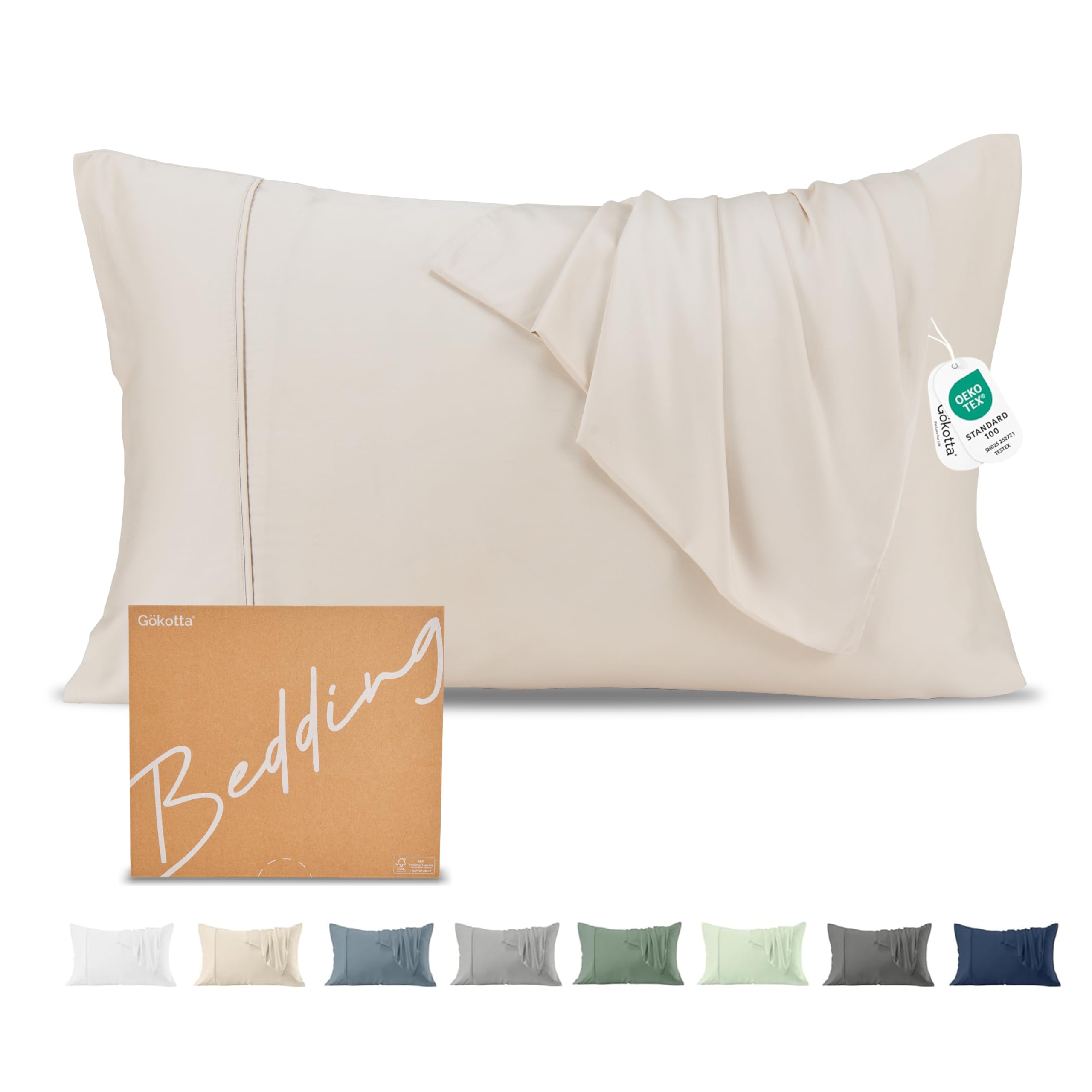 Queen Pillow Case by Gökotta - Rayon Made from Bamboo, Breathable Pillow Cases w