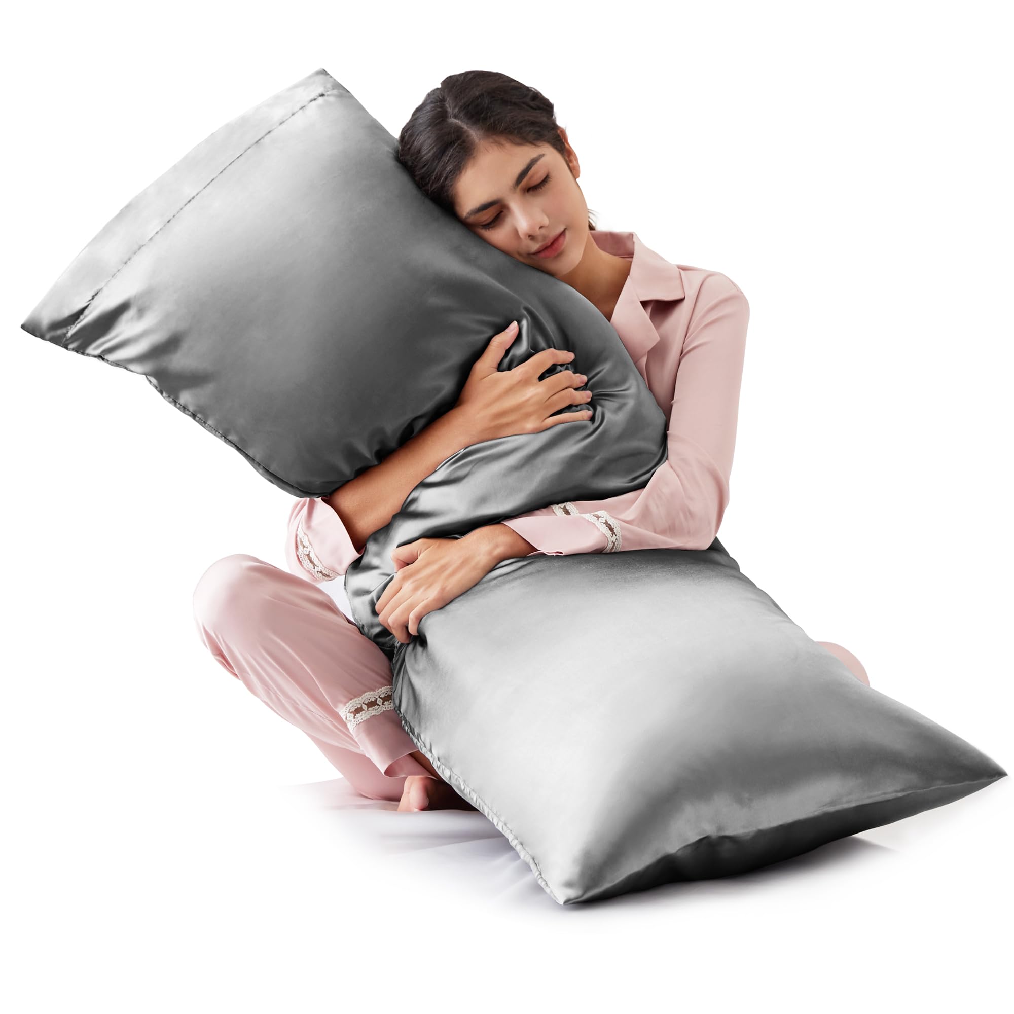 Love's cabin Cooling Satin Body Pillow Case, Dark Grey | 20" x 54", Silky Coolin