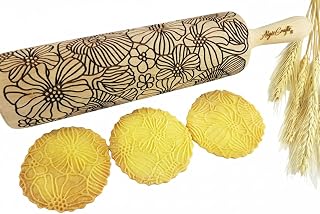 Poppy Embossing Rolling pin. Engraved Wooden Embossed Dough Roller for Embossed Cookies or Clay by Algis Crafts