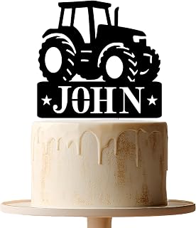 Personalised Tractor Cake Topper – Custom Name Farm Birthday Cake Decoration – Tractor Cake Topper for Boys Kids Farmer Themed Party – Custom Farm Birthday Cake Topper with Name