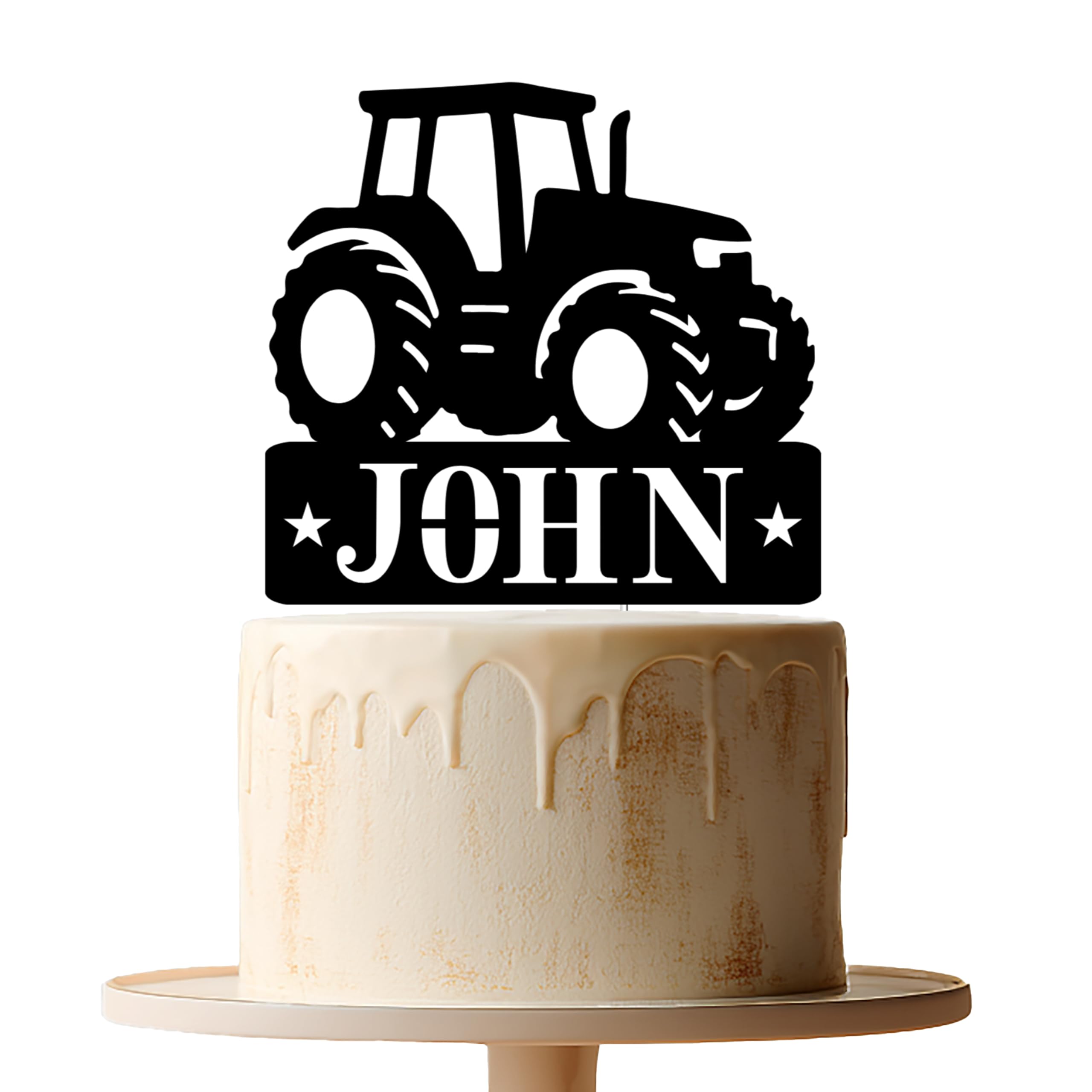 Personalised Tractor Cake Topper – Custom Name Farm Birthday Cake Decoration – T