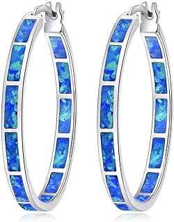 CiNily Opal Hoop Earrings for Women Gemstone Big Hoop Earrings 32mm