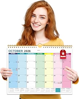 2026 Calendar UK, 18 Month Family Calendar from Oct. 2026-Mar.2028 | Family Wall Planner with Large Blocks, Large Landscape Yearly Planner, Hanging Holes Slim Calendars for Tracking