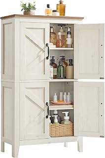 VASAGLE LIRY Collection - Farmhouse Storage Cabinet, Bathroom Floor Cabinet with Barn Doors, Freestanding Kitchen Pantry, Adjustable Shelves, for Dining Room, Living Room, Rustic White, UBBK773W01